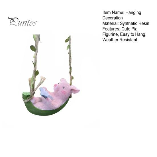Durable Outdoor Decoration Hanging Resin Pig Figurine, Cute Piggy Lying in Hammock Reading Waterproof Ornament Book Ornament, Animal Sculpture