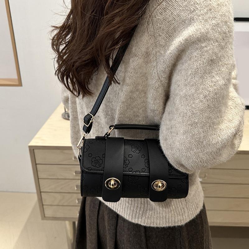 Winter New Trendy Fashion Crossbody Bag Embossed Texture Shoulder Bag Niche Retro Cylindrical Handbag Purse For Women KTY