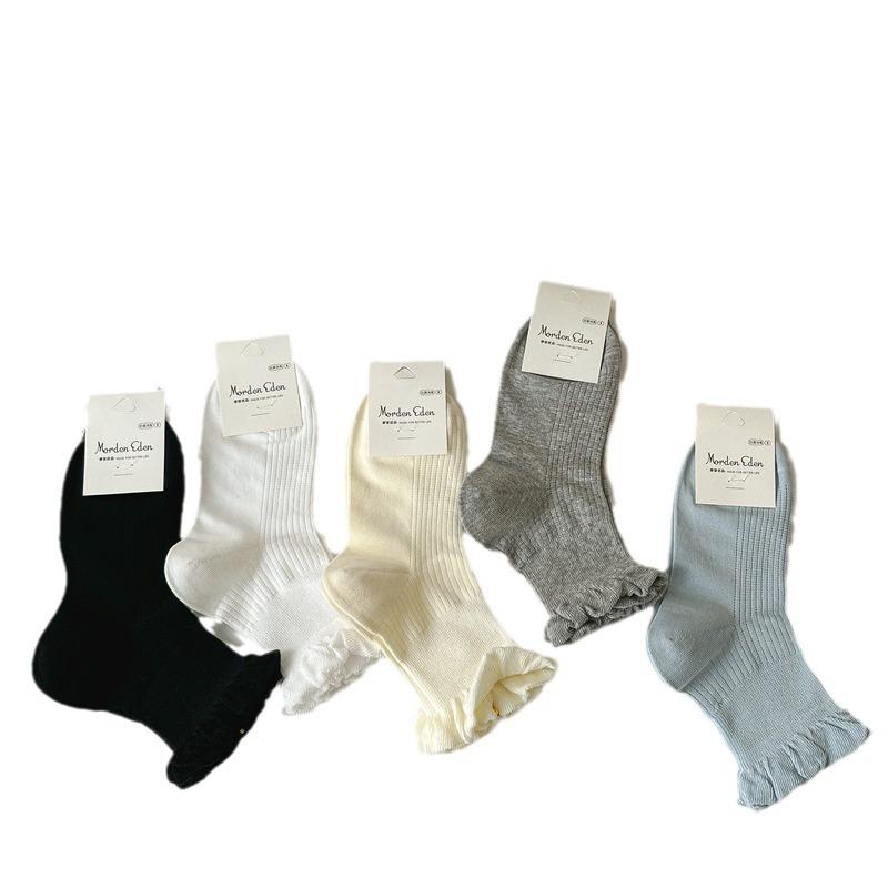 Lolita Fungus Edge Girl Stacking Socks Wind Korean Solid Color Short Socks Pure Cotton Sweet Lace Socks Children
