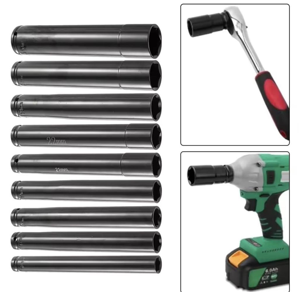 COSMOSFACTORY Long Deep Overall Length Impact Wrench Lightweight Ceiling Extra Long Socket, 27mm, 200mm, 1/2" Drive, 12.7mm, Compatible, Socket, (27)