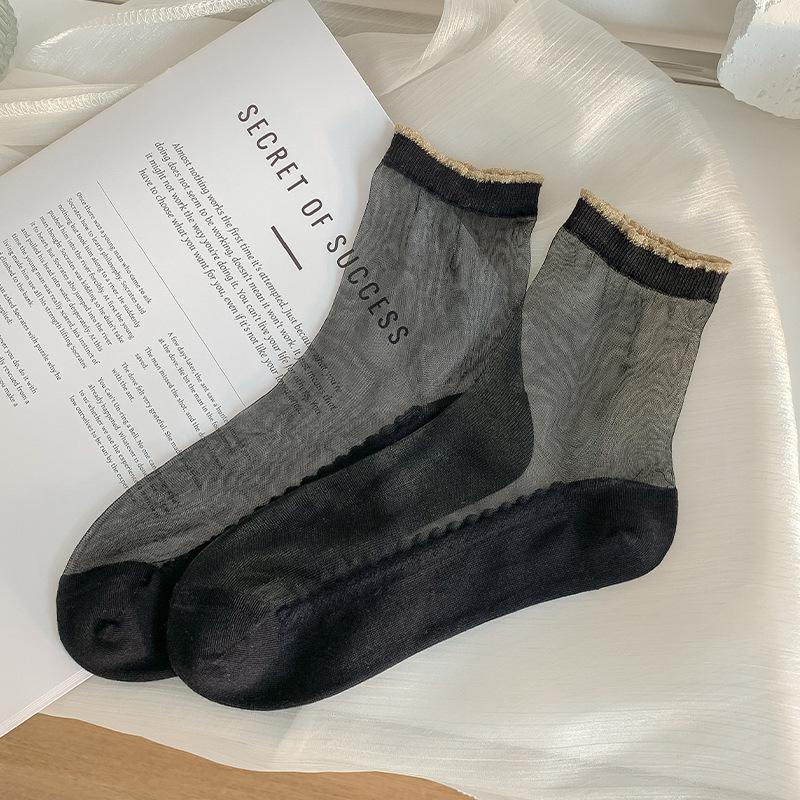 

Женские летние тонкие кружевные сетчатые бесшовные носки до середины икры из стекловолокна 1 pair чёрный