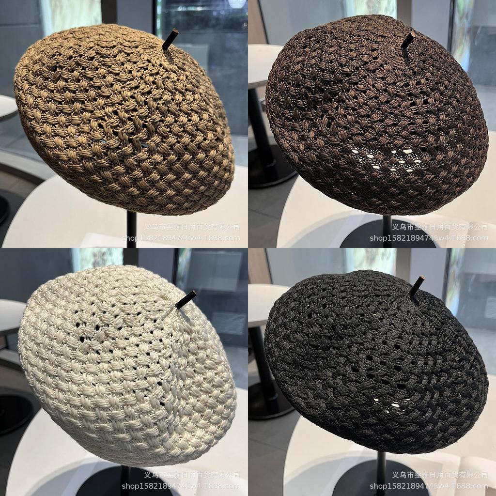 Small Fragrance Style Beret Hat For Women Summer Breathable Knitted Fashion Accessory