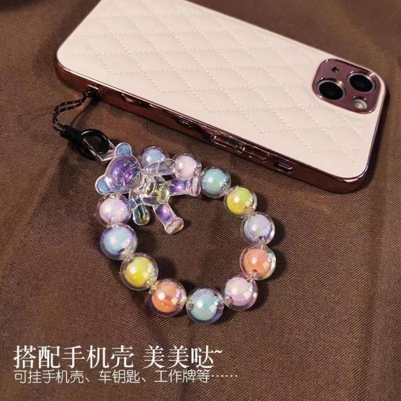 1 Stück Ins Wind Bunt Mini Bär Kurzes Lanyard Anti-Verloren Handy Anhänger Macaron Farbe Perlen Handykette