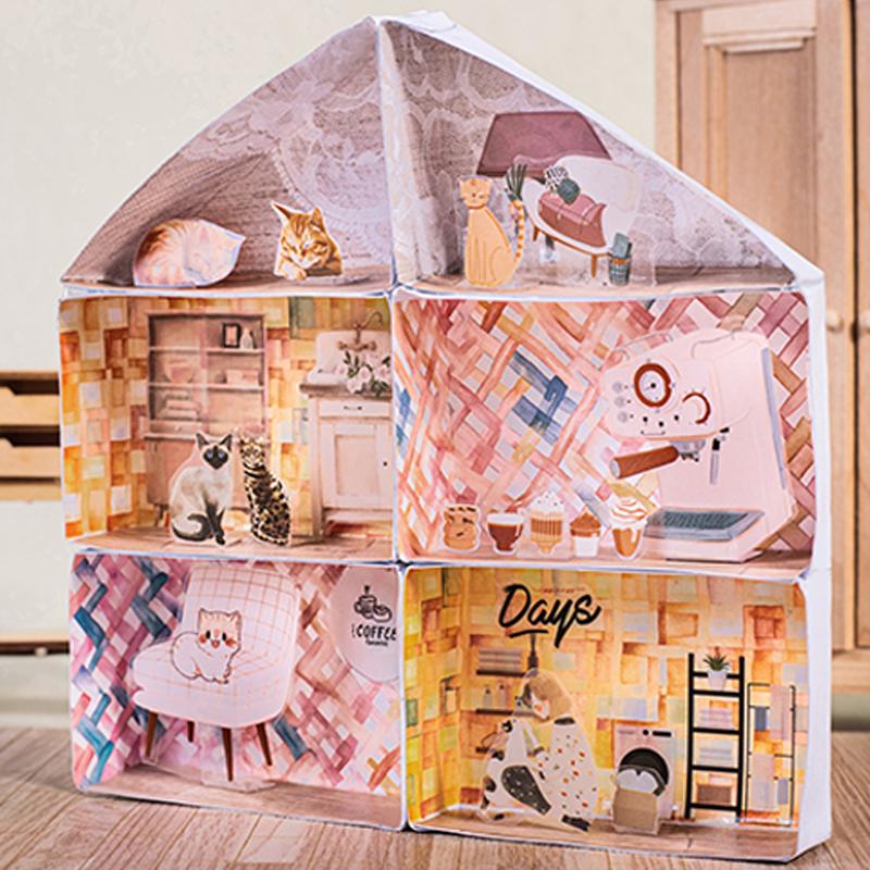 1 bag Cat Home Diary Series Home Landscaping Sticker Book Crapbooking Stickers Gifts for Students Office Supplies Stationery