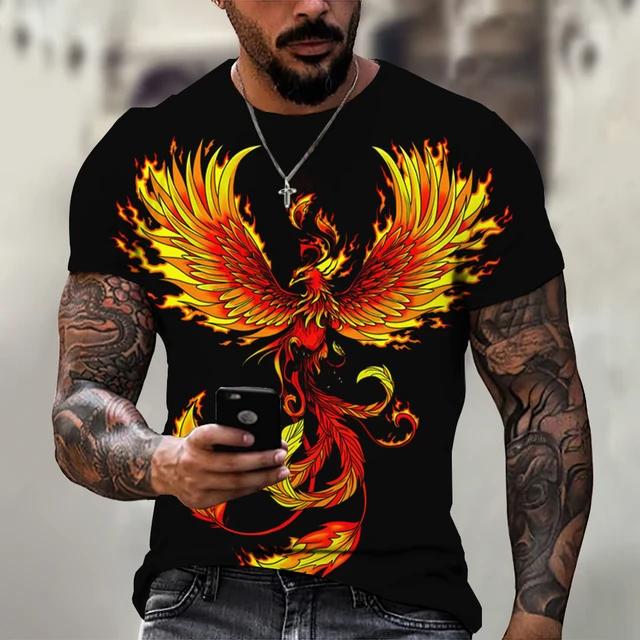 Anime Cartoon Phoenix 3D Print Gorgeous Cool Men And Women Summer Avant-Garde Personality Round Neck Short Sleeve Casual T-shirt