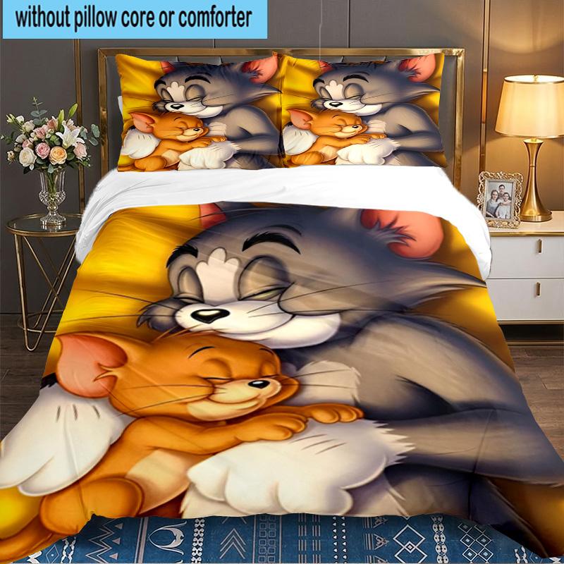 Cat And Mouse Romance 3PCS Bedding set,Ideal for 1pc Duvet Cover And 2pcs Pillowcases Perfect for Fan gift,Ideal for Bedroom, Dormitory