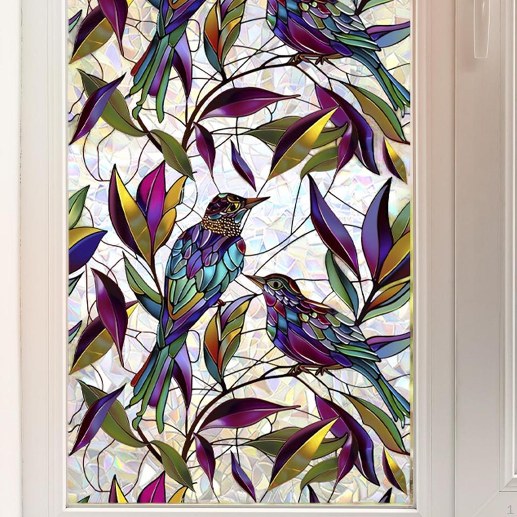 Stained Glass Window Film Colorful Cling Living Room 17.72x39.37inch Bathroom Office Summer