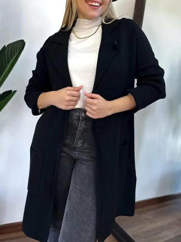 2024 Women's Fashion Woolen Coat: European & American Style, Long Sleeve, Turn-Down Collar, Pockets for Autumn & Winter