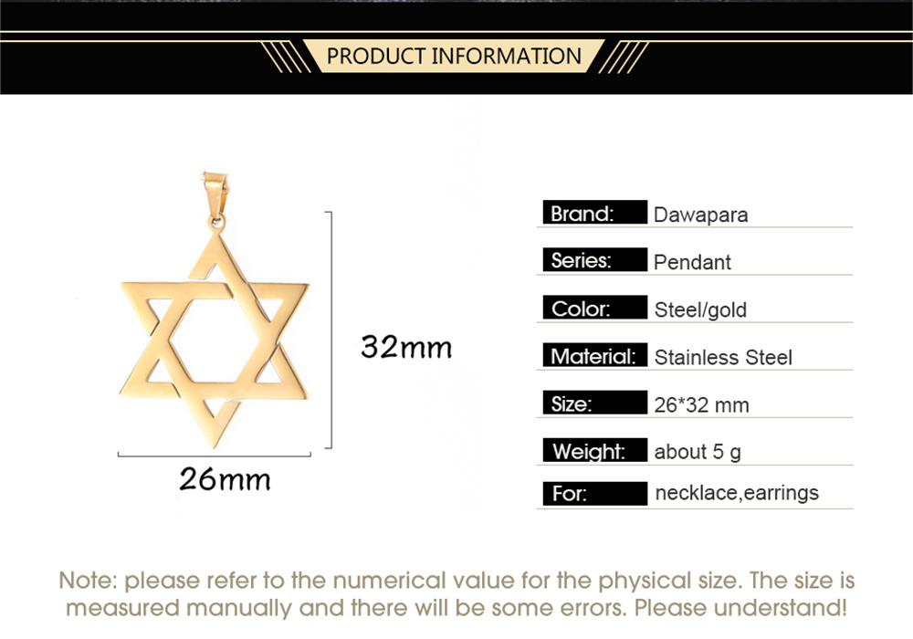 Dawapara Jewish Menorah David Star Stainless Steel Pendant for Necklace Hexagram Charm Jewelry Making Religious Hanukkah Gift