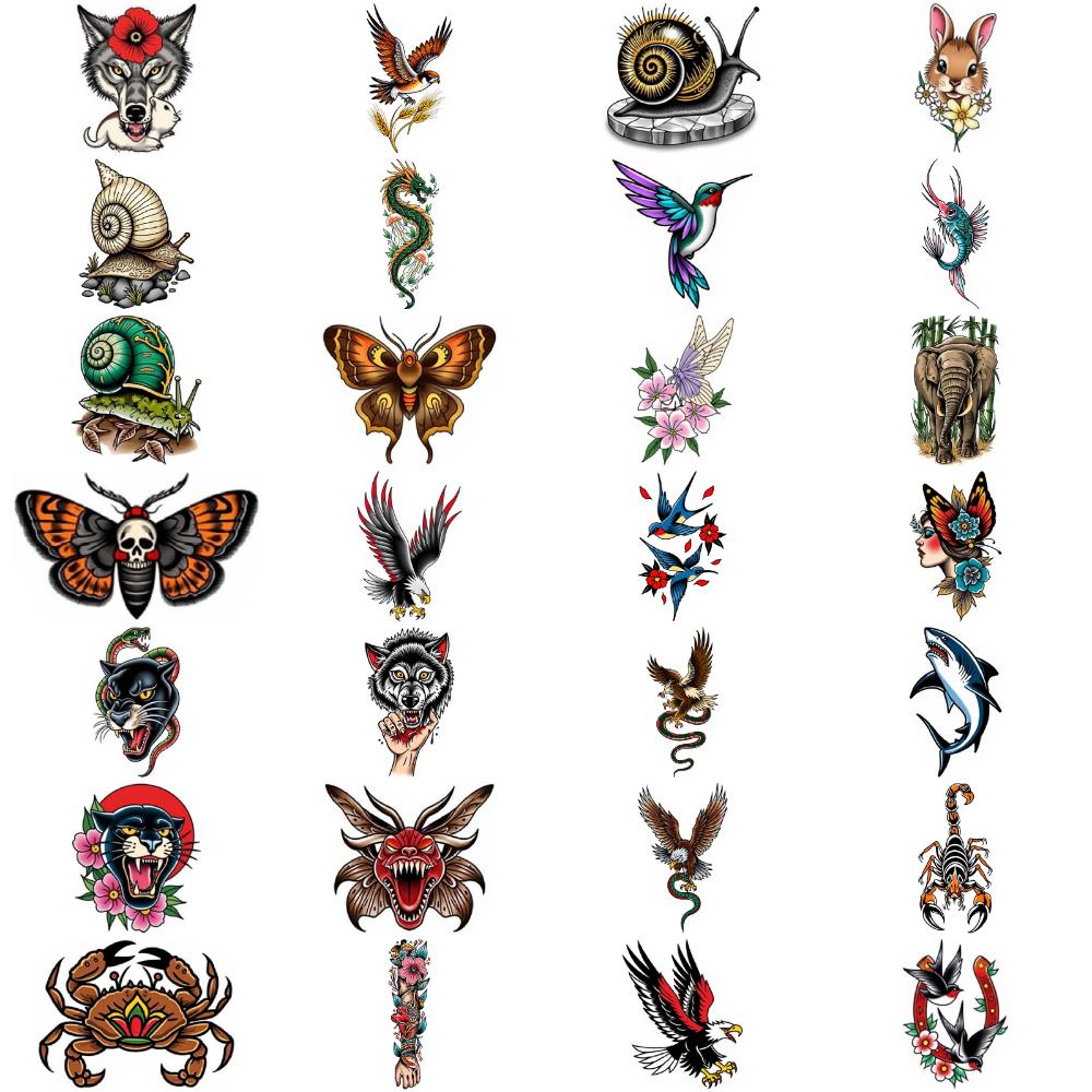 28pcs Temporary Tattoo Temporary Tattoo Stickers Elephant Wolf Head Phoenix For Men Women Adults