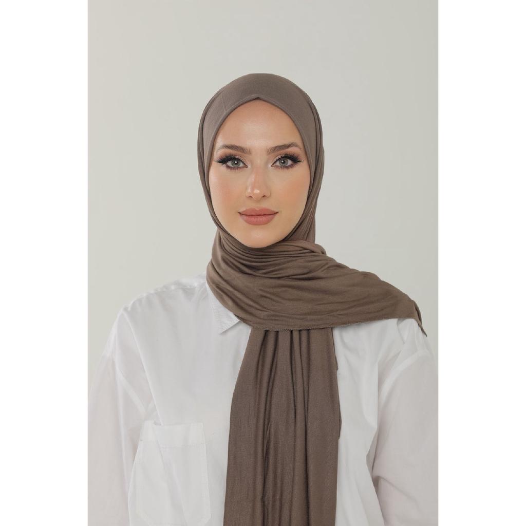 Șal negru din bumbac pieptănat de lux - șal hijab din lycra din jerseu pentru femei