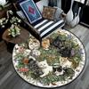 Cats Flowers Round Area Rug,Carpet Rug for Living Room Bedroom Sofa Playroom Decor,Non-slip Floor Mat