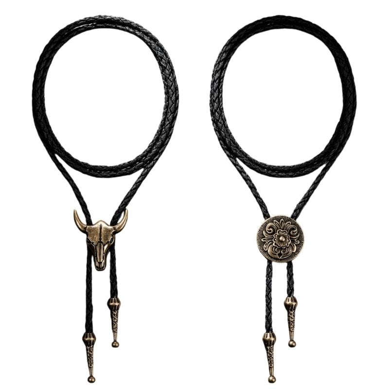 Colier Bolo Tie Western pentru Bărbați și Femei, Accesoriu de Gât din 2 Piese cu Șnur PU Împletit cu Glisoare Reglabile pentru Stil Zilnic