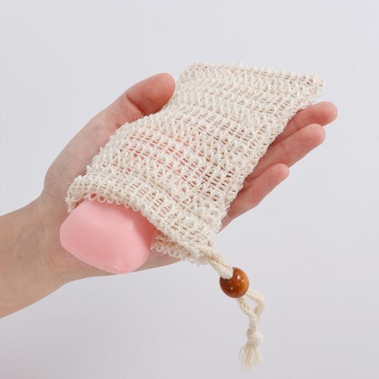 Natural Ramie Shower Exfoliator Sponge Pouch Drawstring Hanging Soap Mesh Bag