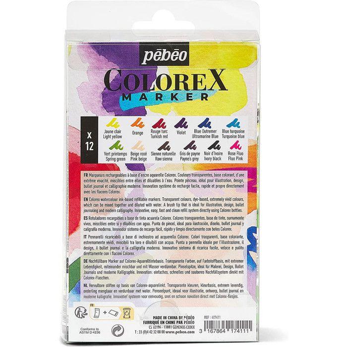 Marqueurs aquarelle - PEBEO - Colorex - 12 pcs - 12 couleurs variées - Mixte