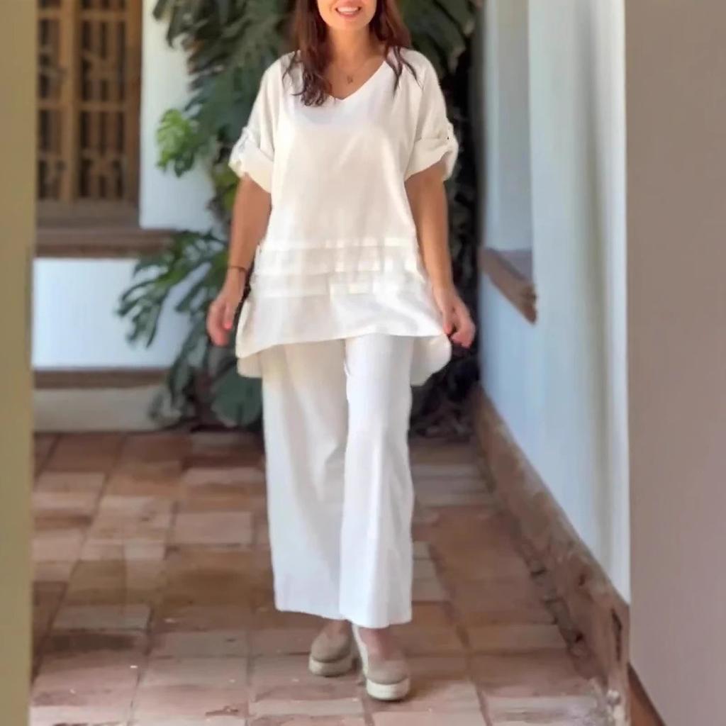 Spring New Women's Two-piece Shirt Set Plus-size Shirt Set High-waisted Loose Trousers