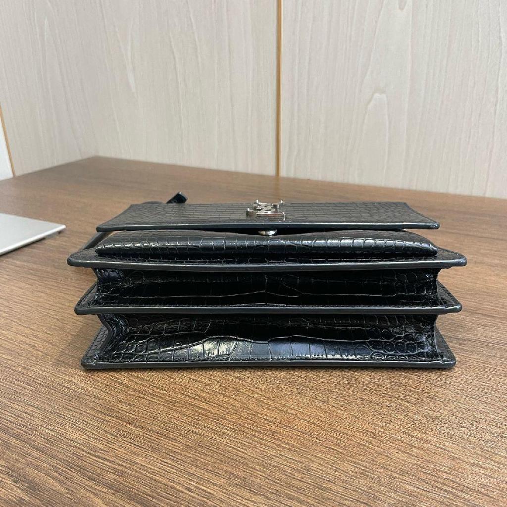 [Pre-Owned] Saint Laurent Sunset Croc Effect Shoulder Bag 'Black' - Very Good #1U59U21