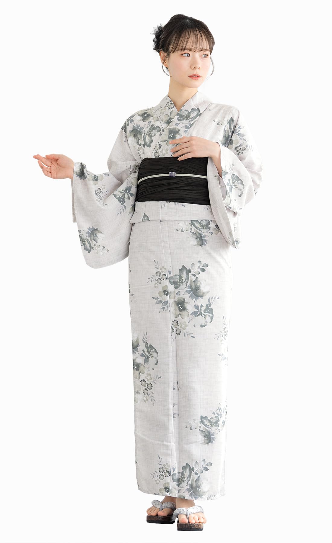 [SOUBIEN] Soubien Yukata 3-Piece Set (YukataHeiko ObiGeta) Women s Free Size Gray x Bordeaux ykt10089-obs00330