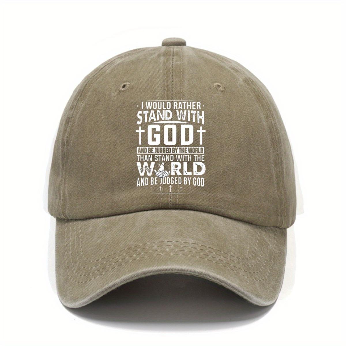 

I Would Rather Stand With God Religious Baseball Cap Distressed Washed Casual Snapback Hat for Men and Women One Size