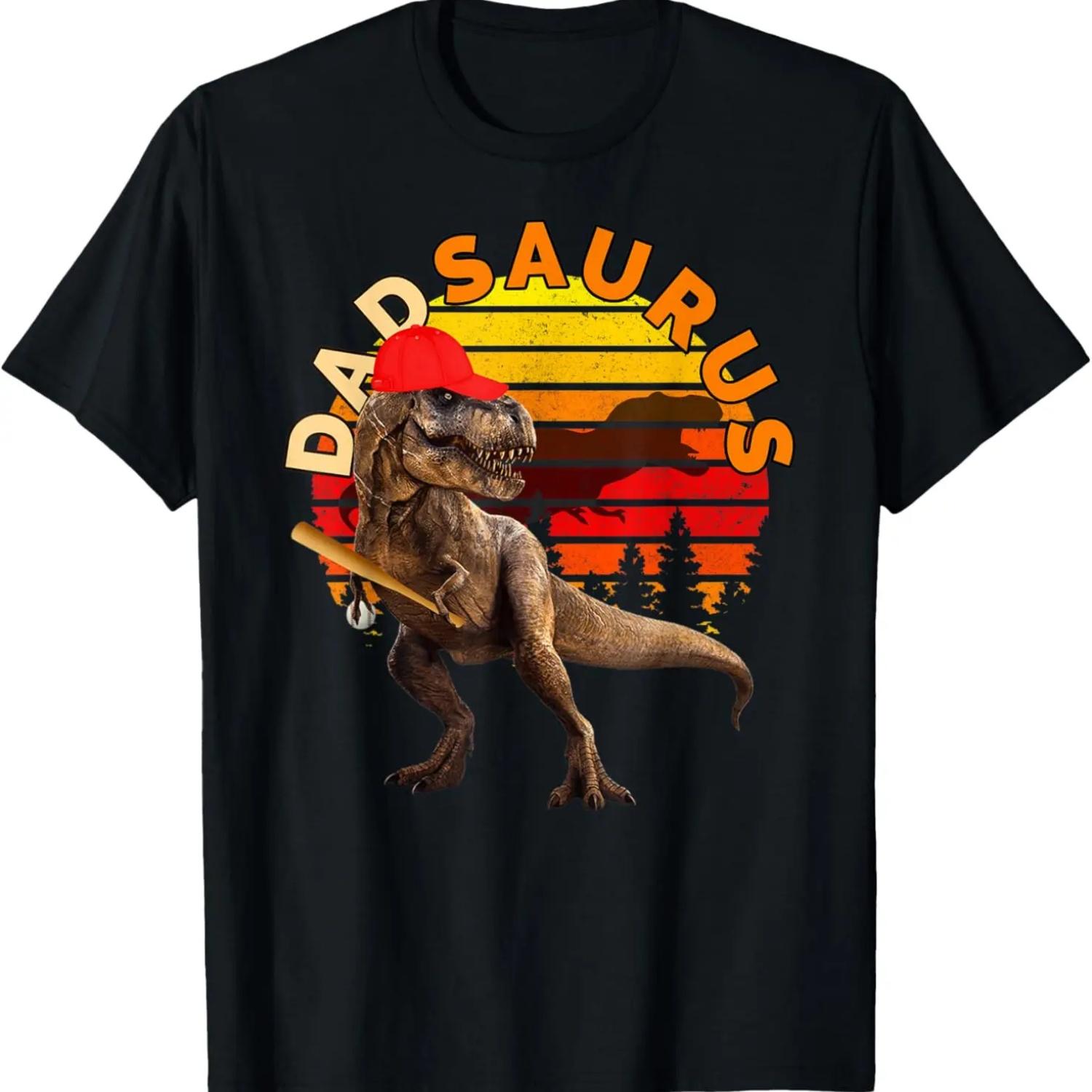 

DADSAURUS T Rex Dad Baseball Retro Vintage Funny Dinosaur T-Shirt S