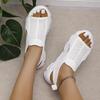 Women's Wide Width Flyknit Platform Sandals - Peep-Toe Beach Shoes for Summer, Breathable Chunky Sole Mules