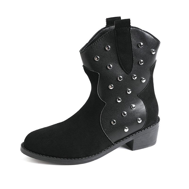 Large size winter women's boots new rivets decorative trend pointed thick heel sleeve Martin boots women