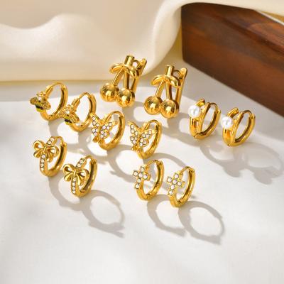 Goudkleurige Imitatie Parel Hoepeloorbellen Voor Vrouwen, Zirkonia Vlinder Kruis Kers Oorbellen, Trendy Sieraden Feestcadeau