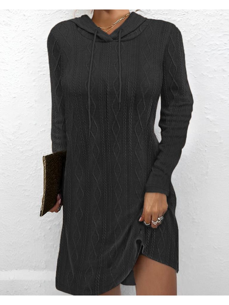 Hooded Pullover Knitted Sweater Dress Solid Color Dress Elegant Long Sleeve Dresses Causal Women Dress