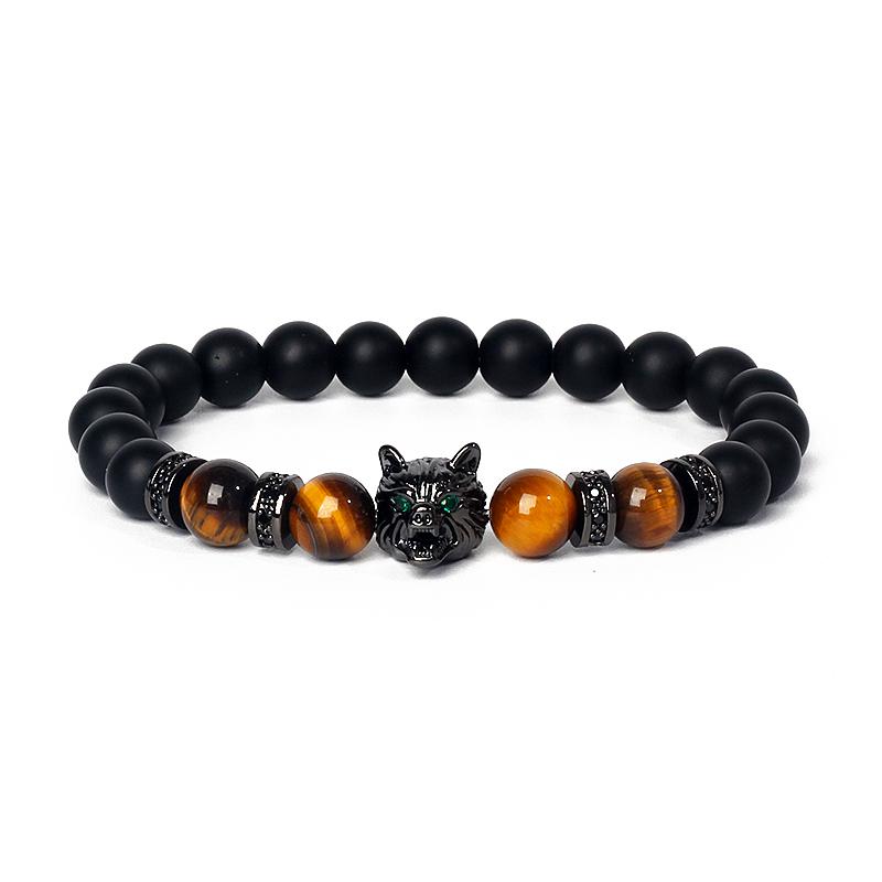 Fashion Crown Skull Punk Bracelets Men Wolf Head Zircon Tiger Eye Bracelets for Women Energy Nature Stone Soul Jewelry Pulsera