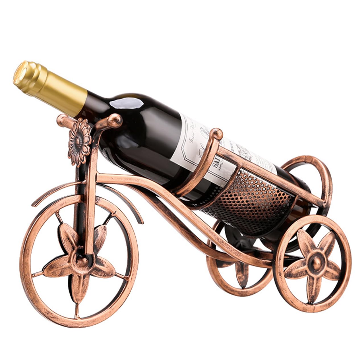 

[Queen-b] European Carriage Wine Stand, Bottle Holder Rack, Stylish Interior Storage, Wine and Champagne Display, Retro Antique Decor (Bronze)