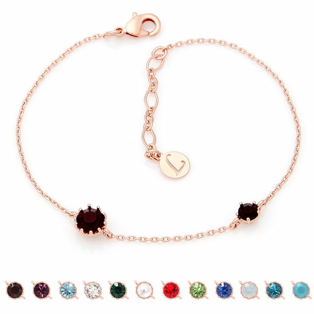 [Cricri] 14K Gp Birthstone Color Cubic Rose Gold Chain Bracelet (Choose 1 of 12)