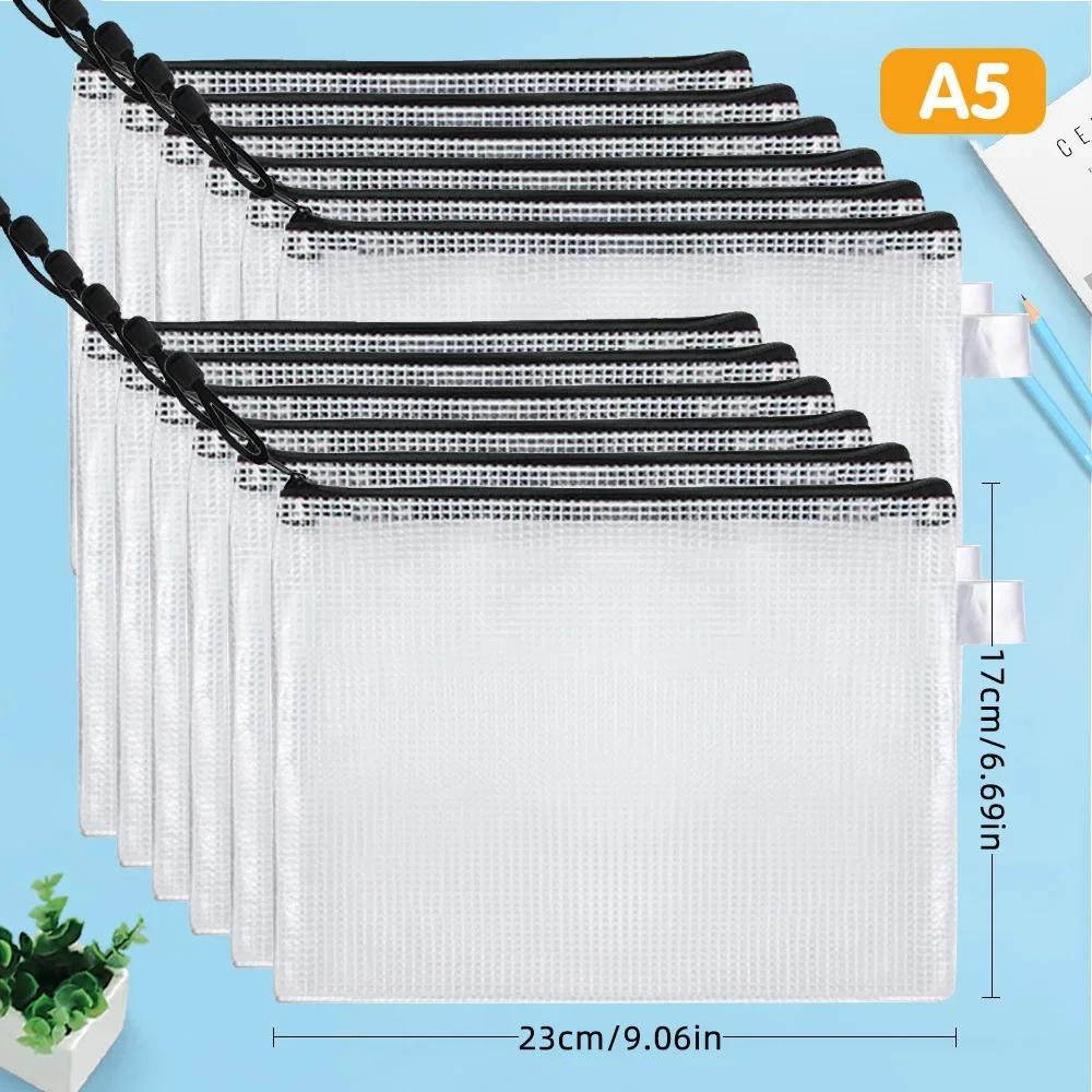 10 Pack White Zipper Folder A4 A5 Document Bag, Large Capacity Ziplock Storage Organizer for Office School Supplies, Waterproof