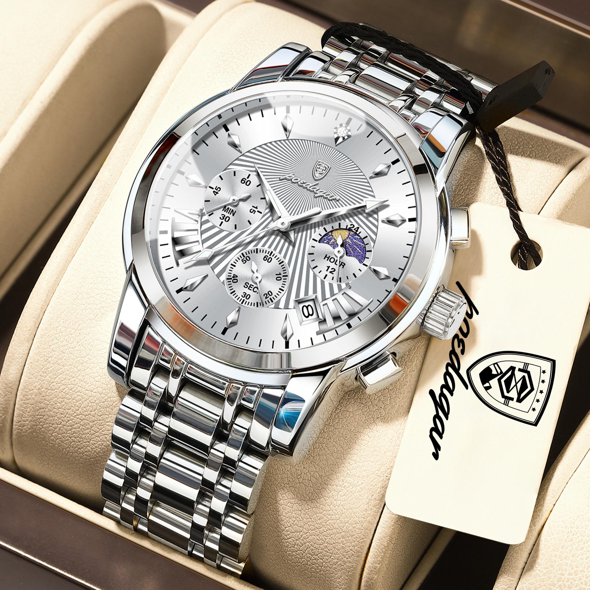 

POEDAGAR Business Men Watches Waterproof Luminous Date Chronograph Fashion Watch Stainless Steel Quartz Watches Reloj серебряный/белый