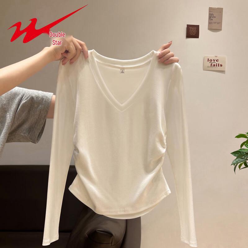 Shuangxing Women s Slim-Fit Long Sleeve V-Neck Base Layer Top M