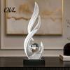 Wealth Accumulation Decoration Abstract Decorative Sculpture with Clear Crystal Ball, Modern Flowing Curve Tabletop Decor Statue Feng Shui Ornament