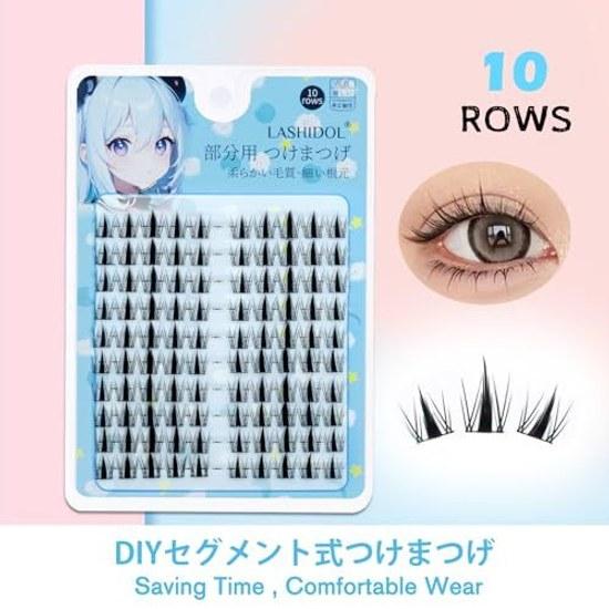 LASHIDOL Partial Use False Eyelashes Large Capacity Eyelash Natural Undetectable (10rows-Leaf)