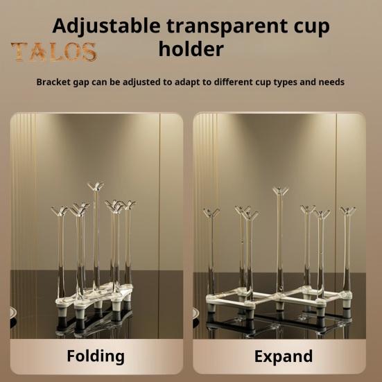 Retractable Cup Holder Rack Plastic Non-slip Bottom Mug Tree Stand for Draining Glass And Sports Bottles 7 Seat Brackets Foldable Design Space-saving