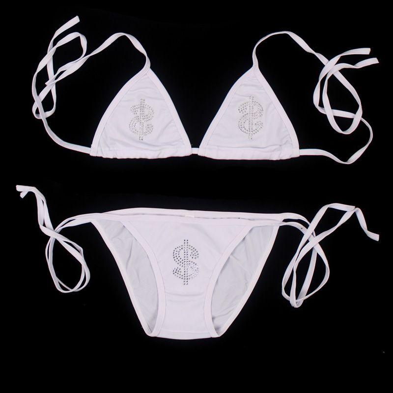 

США $Европейский и американский сексуальный купальник бикини пляжный однотонный со стразами, сексуальный стиль, костюм для пляжного отдыха White All yards