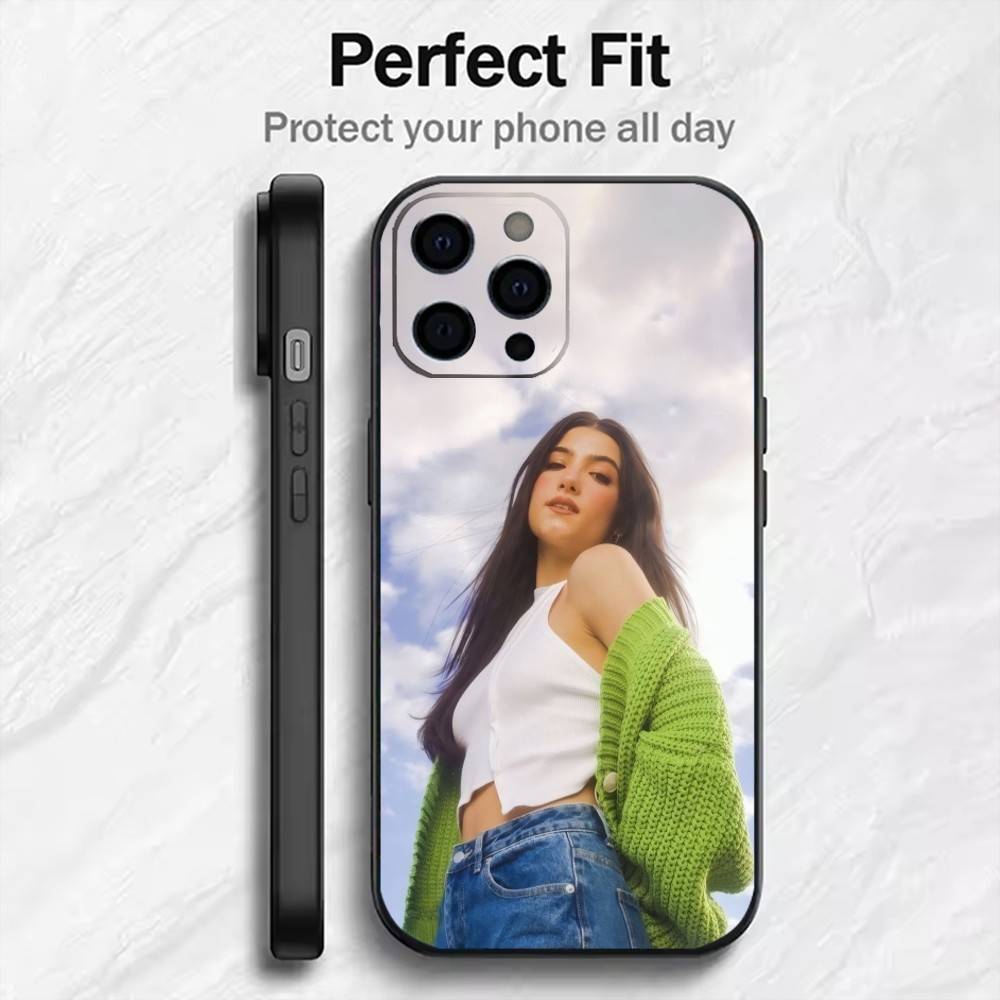 TK-CD C-Charli D-Amelio  Aesthetic Phone Case For iPhone17,16,15,14,13,12 Plus,Max Soft Silicone Black Cover