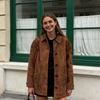 Women Vintage Lapel Single Button Suede Casual Jacket Outerwear