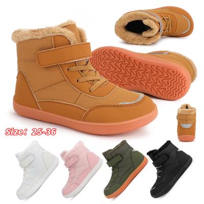 Botas de nieve cálidas para niños, zapatos de algodón para invierno, nieve antideslizante, botas de felpa cálidas para exteriores, calzado peludo cálido e impermeable, zapatillas cálidas