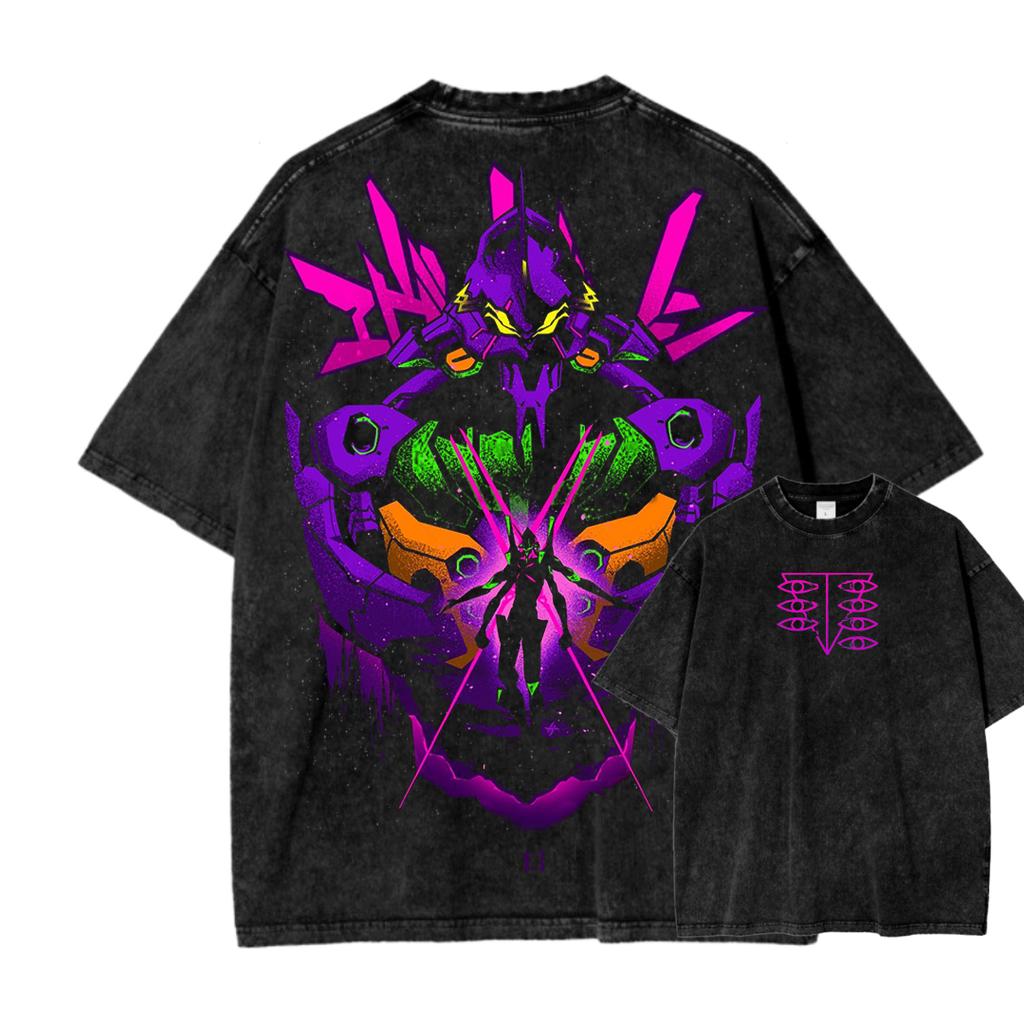 Neon Genesis Evangelion Anime Lover Washed T-shirt Year Round Clothing High Quality Personality Clothes Plus Size Unisex New Model Couples Tee