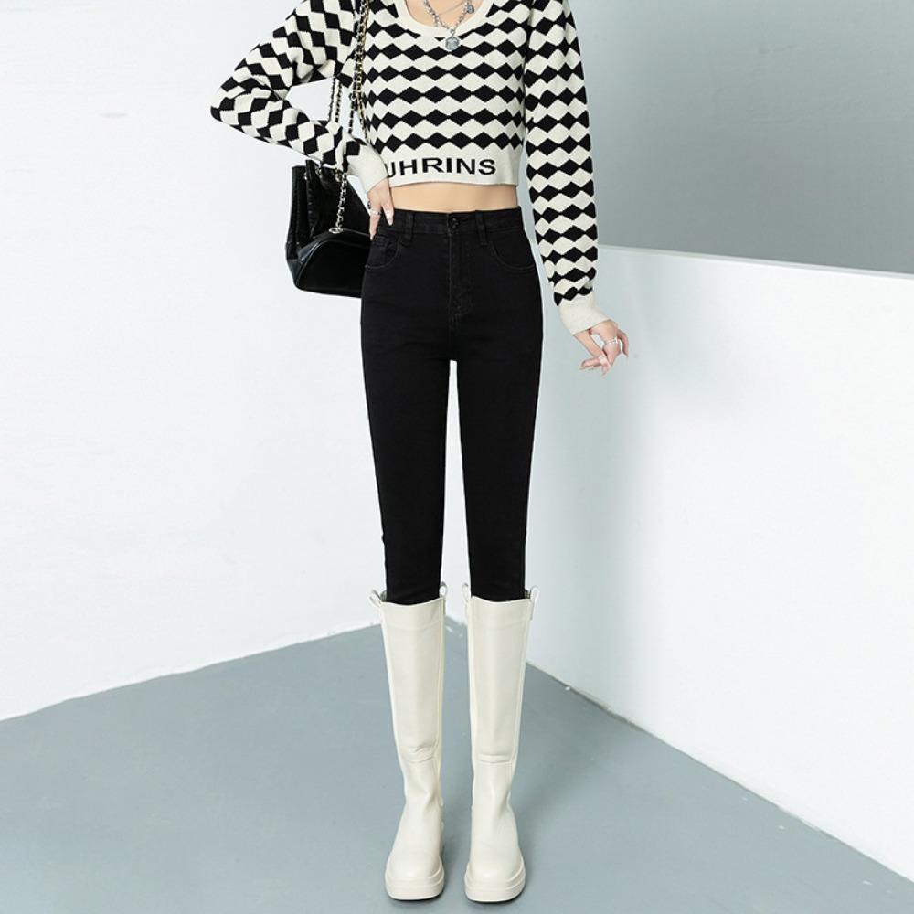 Commuter Internet celebrity jeans women's high waist leggings 2025 autumn and winter new thin elastic pencil pants