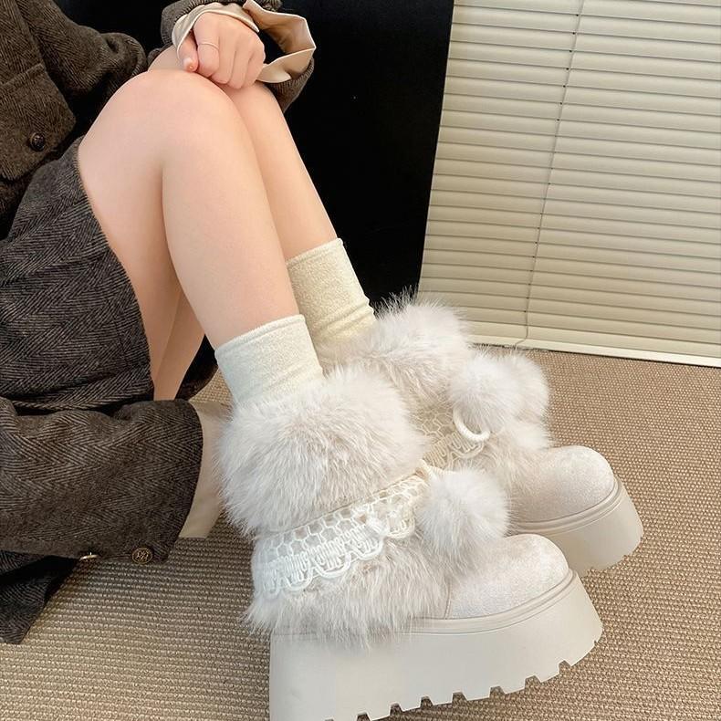 Huge and Small, Cold-proof, Good-looking, Thickened Snow Boots, Warm, Fluffy, Velvet and Thin, Northeast Thin, White and Comfortable