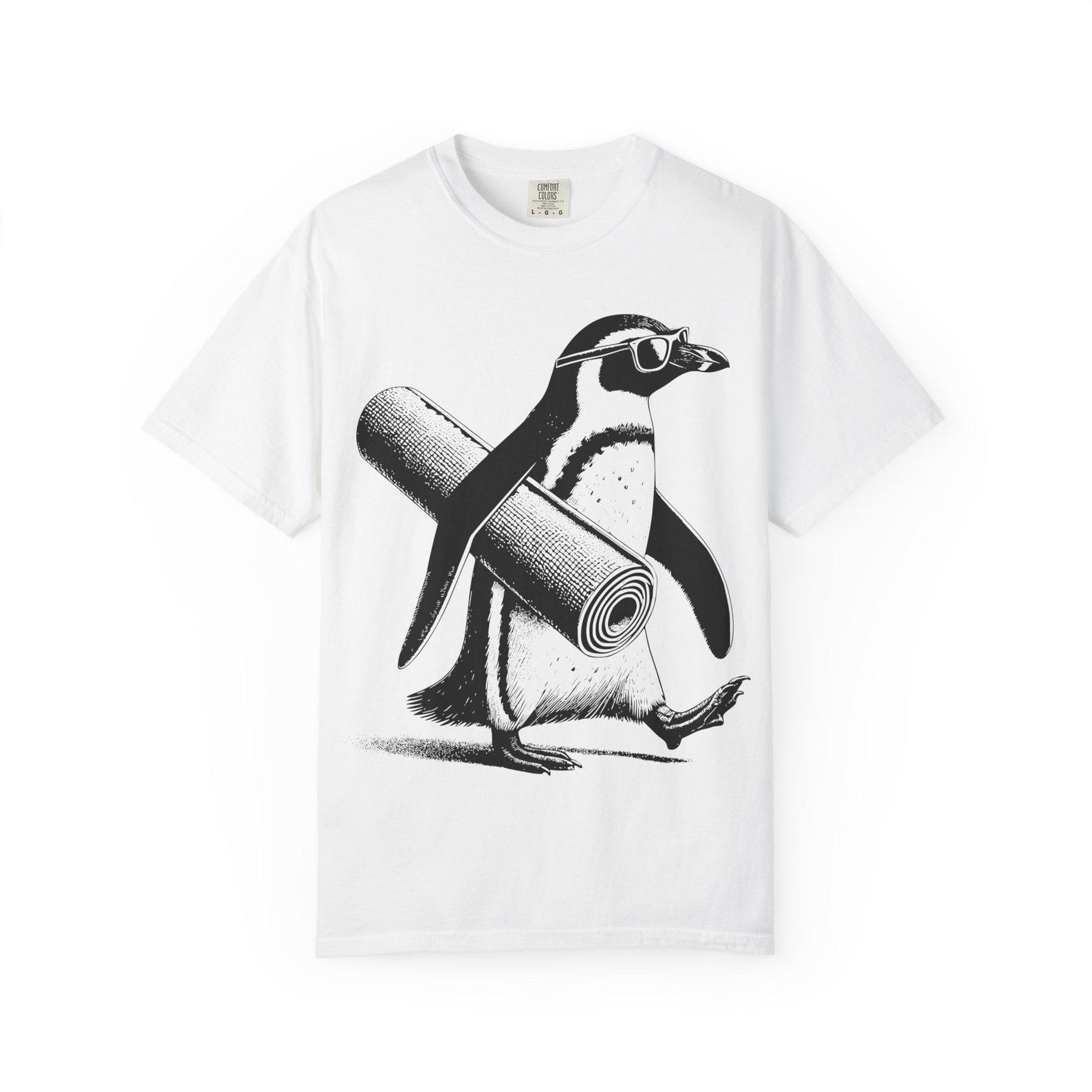 Yoga Penguin Line Art T-Shirt: Funny Animal Graphic Comfort Colors Tee S