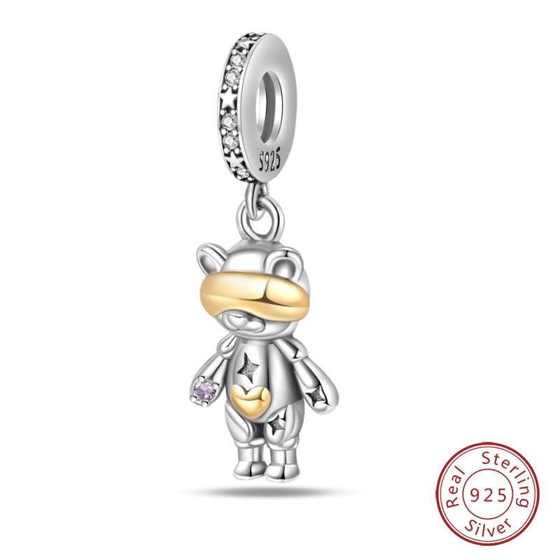 Copper Cute Flower Bear Cute Rose Bear Charms Pendants Fit Original Bracelets Diy Birthday Jewelry Gift