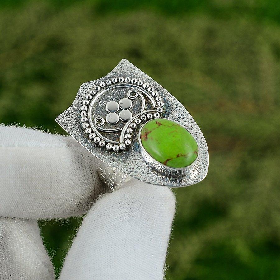 Mothers day Sale 925 Sterling Silver Green Turquoise Gemstone New Stackable Ring Adjustable