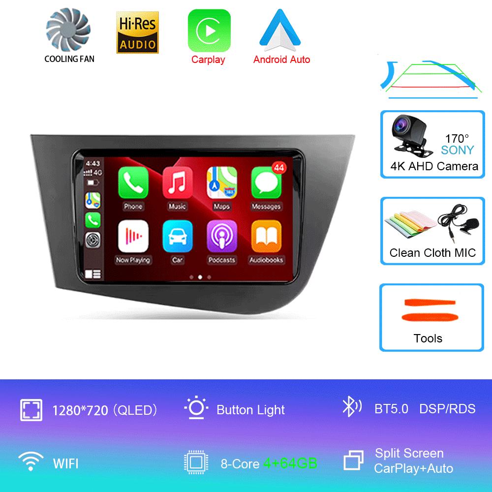 Car Radio Android 14 Carplay For Seat Leon 2 MK2 2005 2006 2007 - 2012 Navigation GPS Multimedia Player WiFi+4G Stereo BT 2 DIN