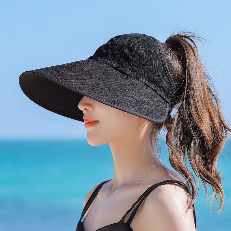 

Women Summer Lace Empty Top Sun Protection Cap Large Brim Anti-Uv Ponytail Hat For Lady Outdoor Travel Beach Visor Fisherman Hat