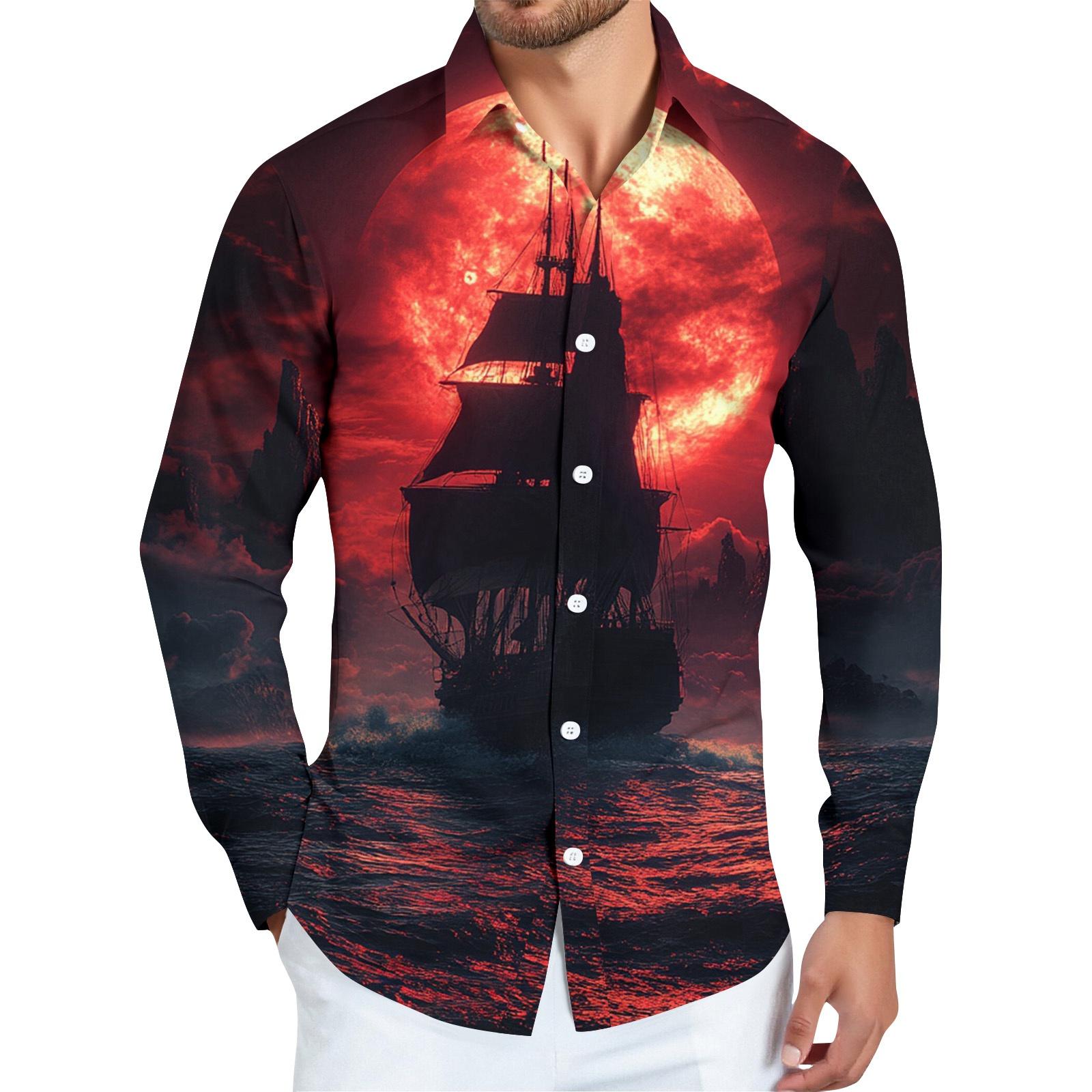 

Men s Halloween Print Long Sleeve Button-down Shirt XL